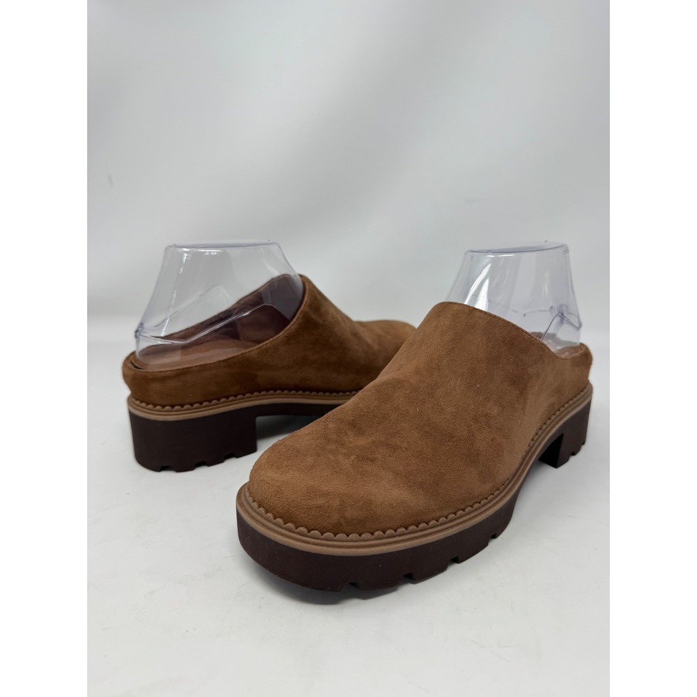 Vionic Fairfax Tan Brown Suede Platform Mules Chunky Lug Sole Clogs Women's 6